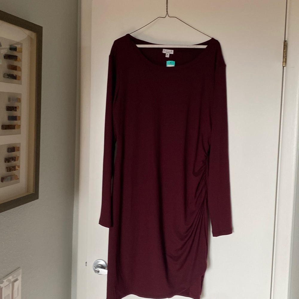 Long sleeve knit dress with side ruching